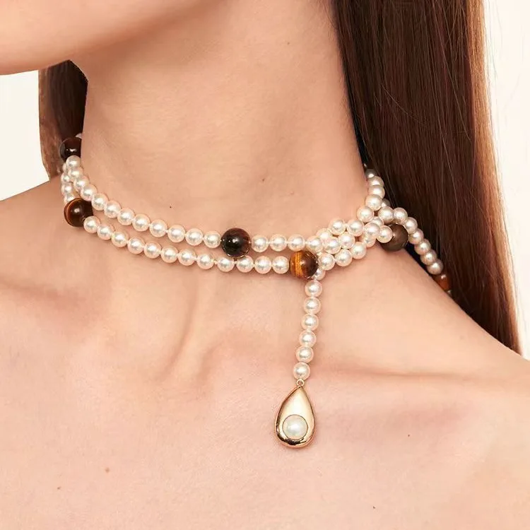 

Jenny&dave Pearl Splicing Tiger Eye Stone Long Beaded Necklace Jewelry Necklace Necklaces For Women
