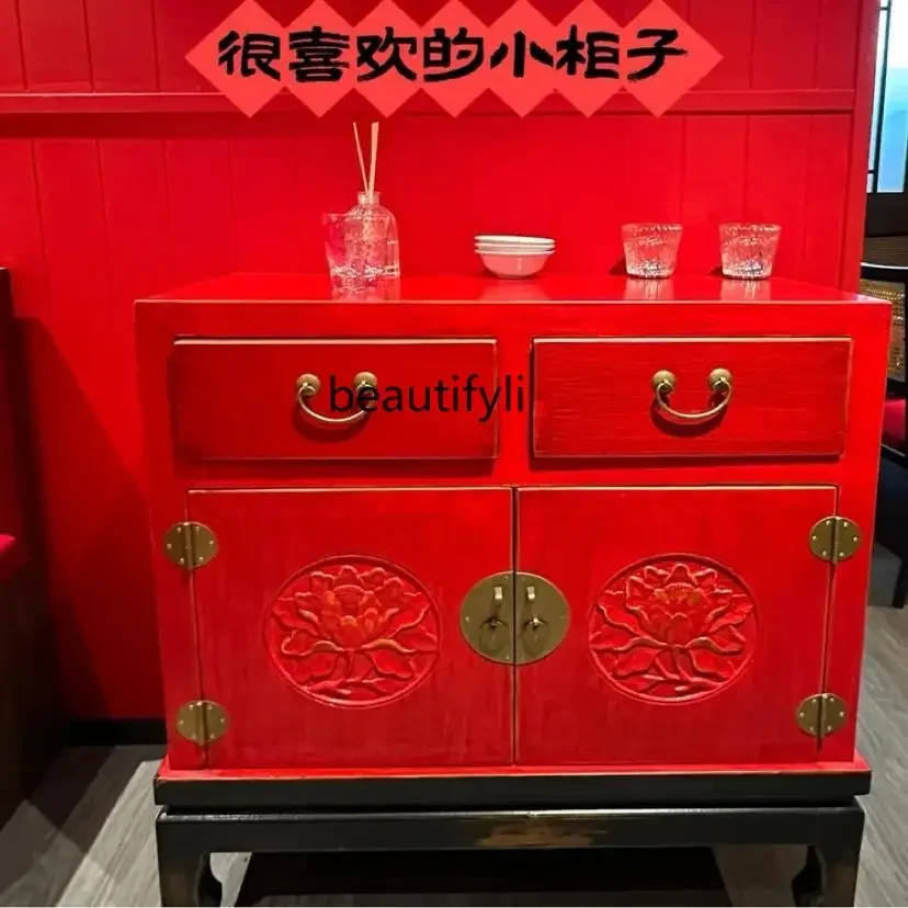 

Solid wood porch cabinet Large capacity storage New Chinese style old furniture Pine dining side cabinet