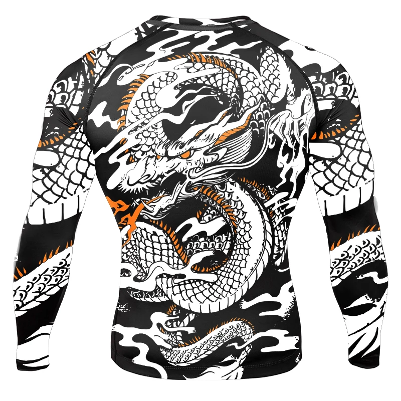 Men's MMA BJJ long sleeve compression sweatshirt Dragon God moisture-proof shirt