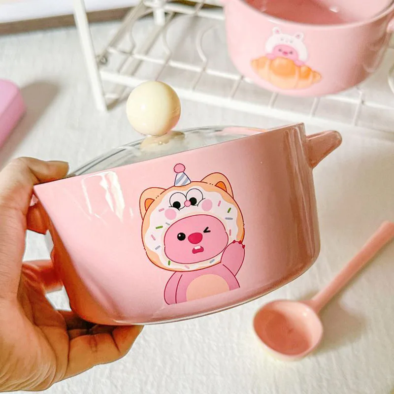 850ml Cute Zanmang Loopy Ceramics Instant Noodle Bowl Cartoon Anime Korean Style Student Dormitory Soup Bowl Kawaii Girl Gifts