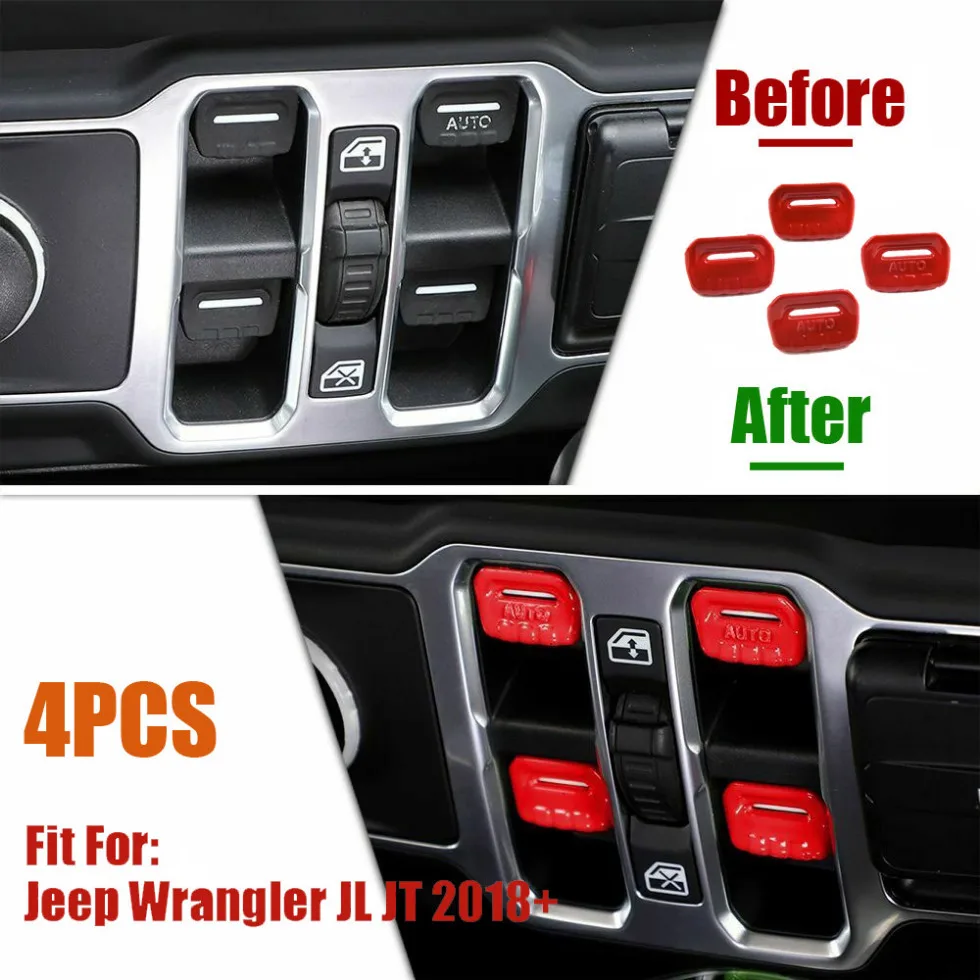 

4pcs Car Window Control Switch Button Decor Cover Auto Buttons Push Cover for Jeep Wrangler JL JT 2018+ Car Interior Accessories