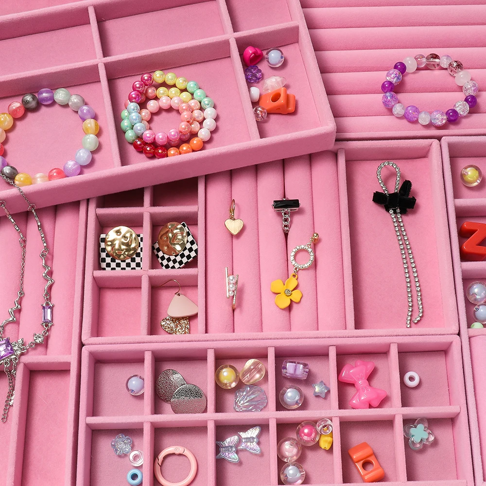 1Pcs/Lot Velvet Jewelry Display Tray Multiple Styles Portable Ring Earrings Necklace Organizer Box Drawer Jewellery Organizers