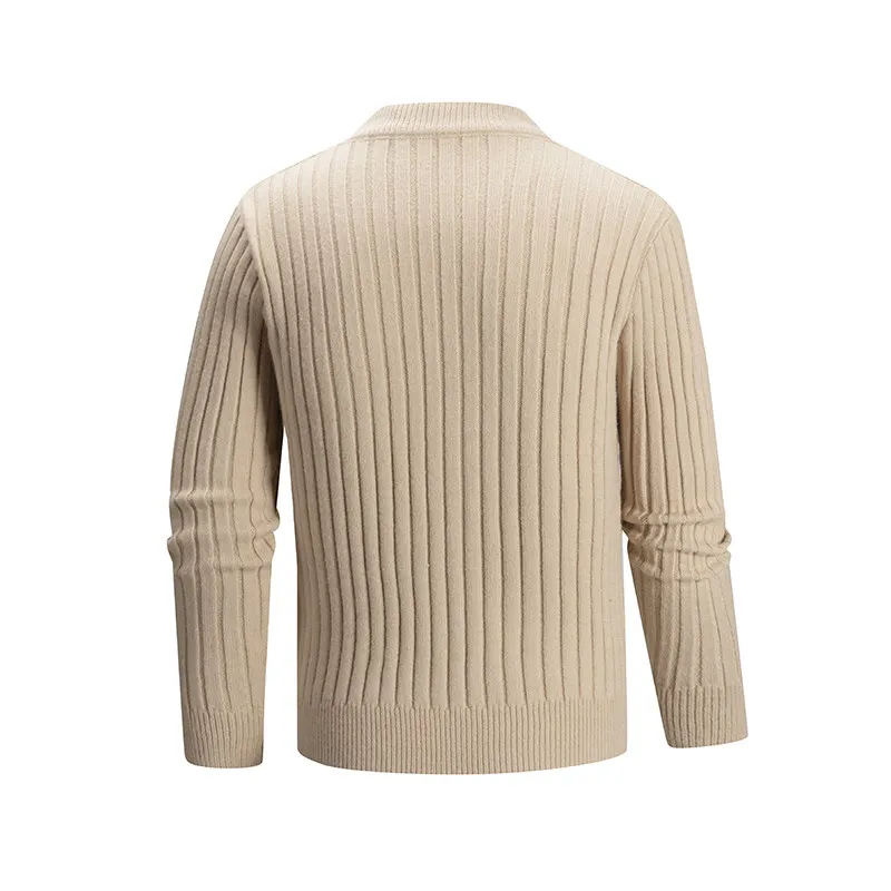 

Мужской повседневный универсальный вязаный свитер, модный базовый слой, зимний модный универсальный длинный свеч с высоким воротником, теплый полиэстер...