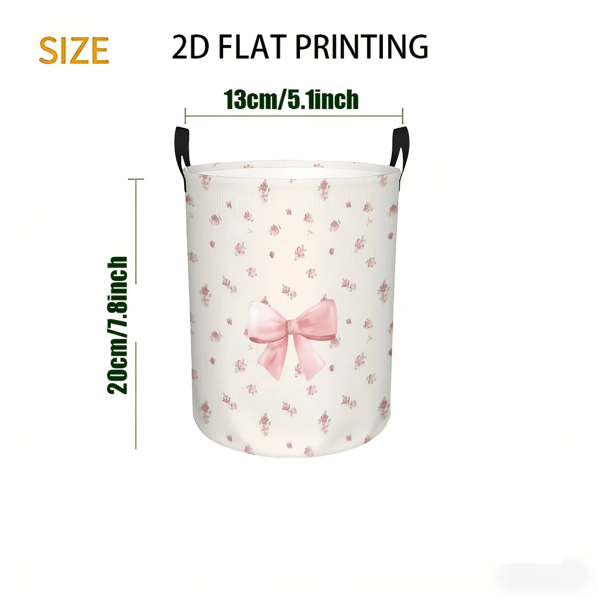 Pink Bow with Floral Background Pattern, Storage Basket with Handles Made of Polyester Fiber Versatile Storage Bin