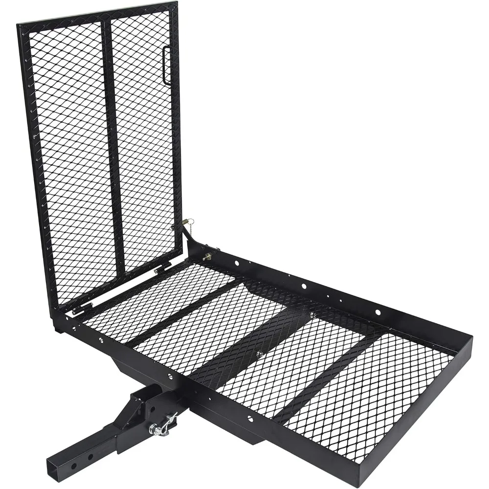 Cargo Carrier w/Ramp Foldable 500 Lbs Capacity Hitch Mount Steel Wheelchair Carrier Mobility Scooter Ramp Receiver