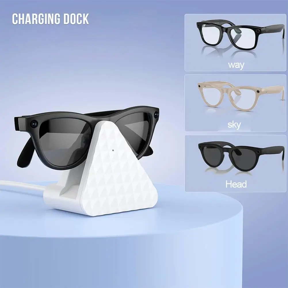 قاعدة شحن لنظارات Ray-Ban Meta الذكية Wayfarer/Skyler/Headliner حامل شحن USB-C للسفر المحمول مع كابل محول ﻿