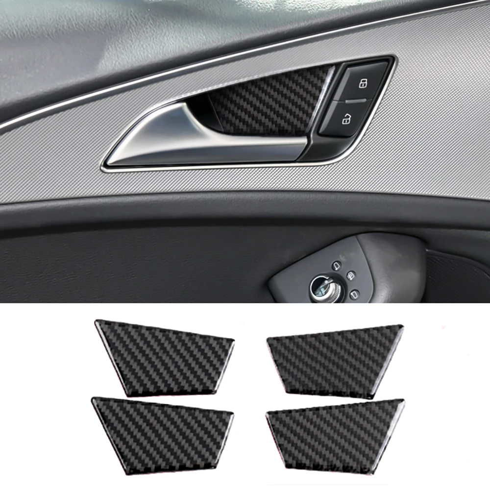 

4Pcs For Audi A6 C7 2012-2018 Car Door Bowl Handle Carbon Fiber Sticker Trim Covers Automobile Interior Decoration Accessories