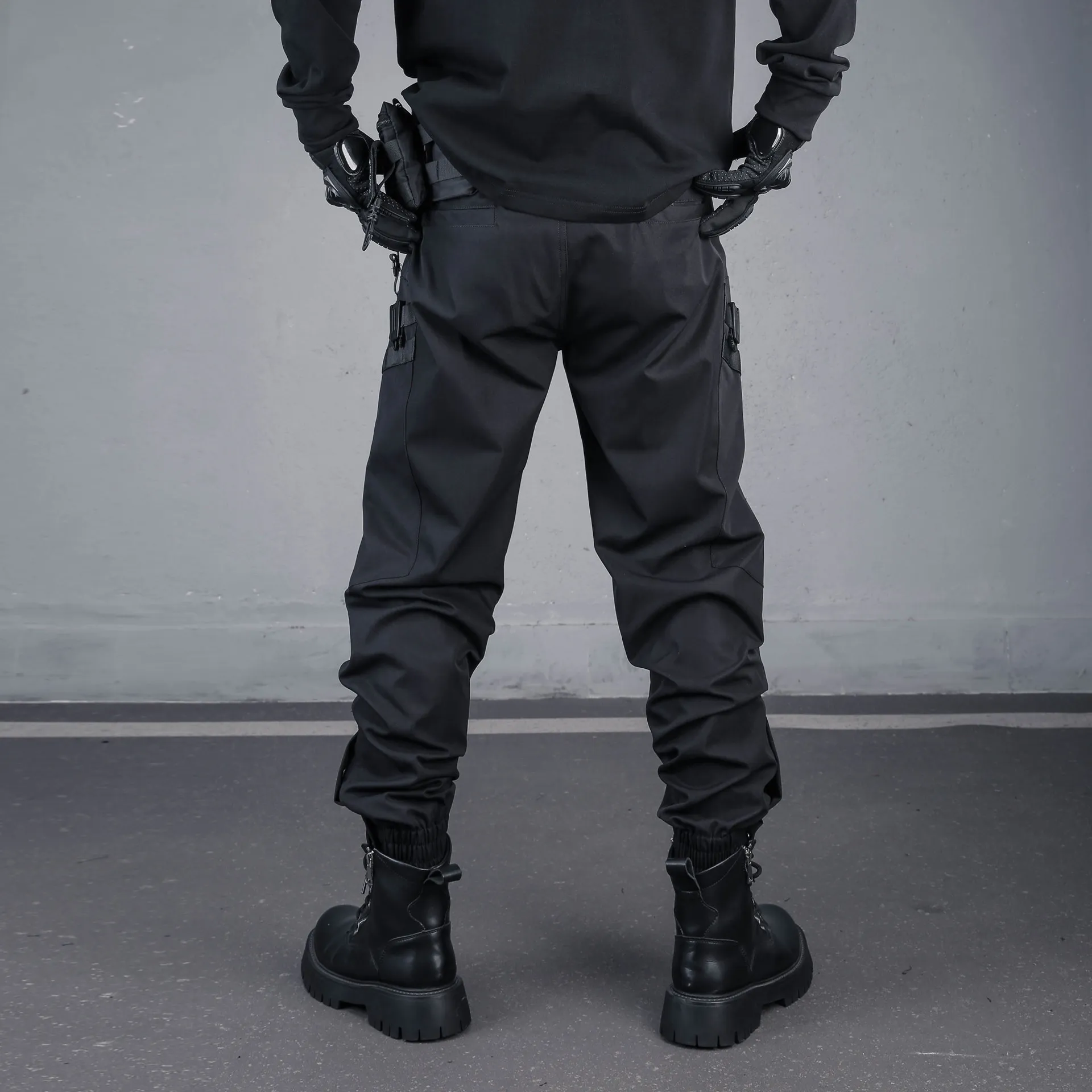 Techwear Paratrooper Pants Male Ruffle Handsome Stylish Stream Zipper Decorations Ankle Banded Working Tactical All-Matching