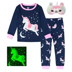 Conjunto de pijama de unicornio para niñas, ropa de dormir con esqueleto brillante en la oscuridad, para Halloween