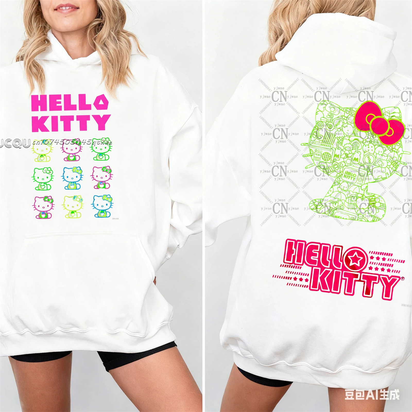 Hellokitty Cartoon Graphic Hooded Sweatshirt For Autumn/Winter Women'S Comfortable Sportswear Loose&Comfortable Fashionable Top