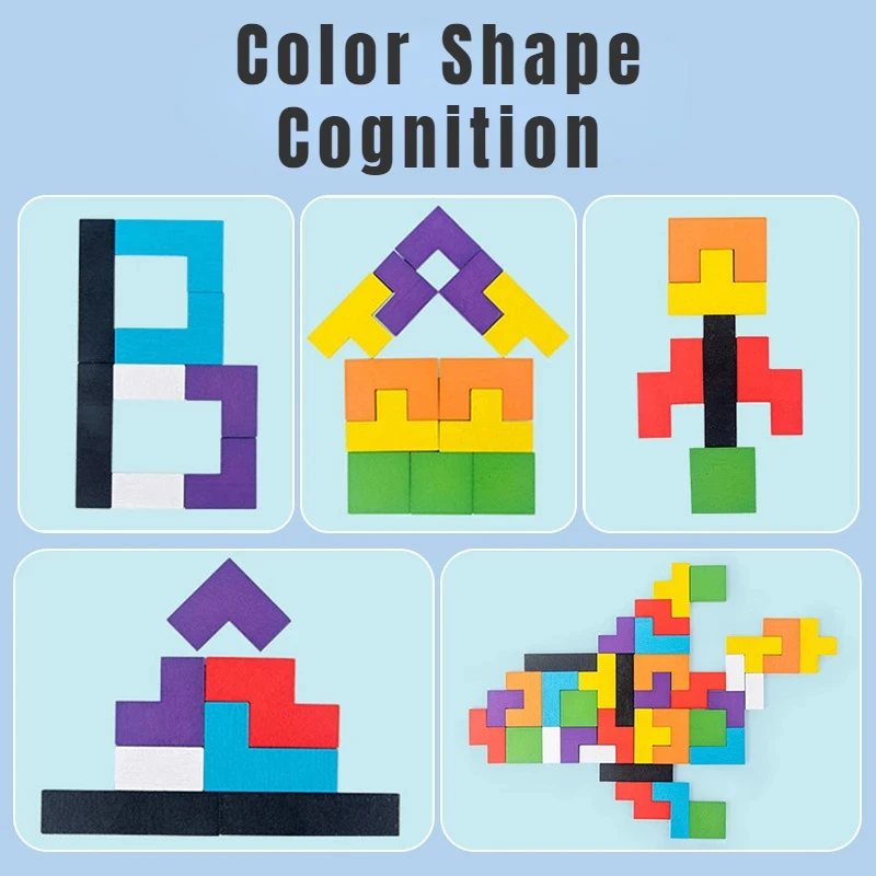 Bunte 3D Puzzle Holz Spielzeug Tangram Mathematik Spiel Kinder Vorschule Magination Formen Puzzle Spielzeug Für Kinder Jigsaw P553
