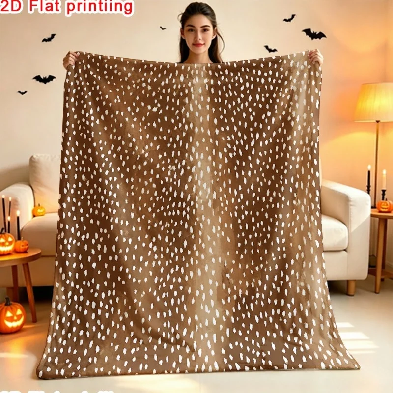 Deer Spotted Print Throw Blanket, Fashion Animal Spots Soft Warm Flannel Blanket for Couch Bed Home Decoration