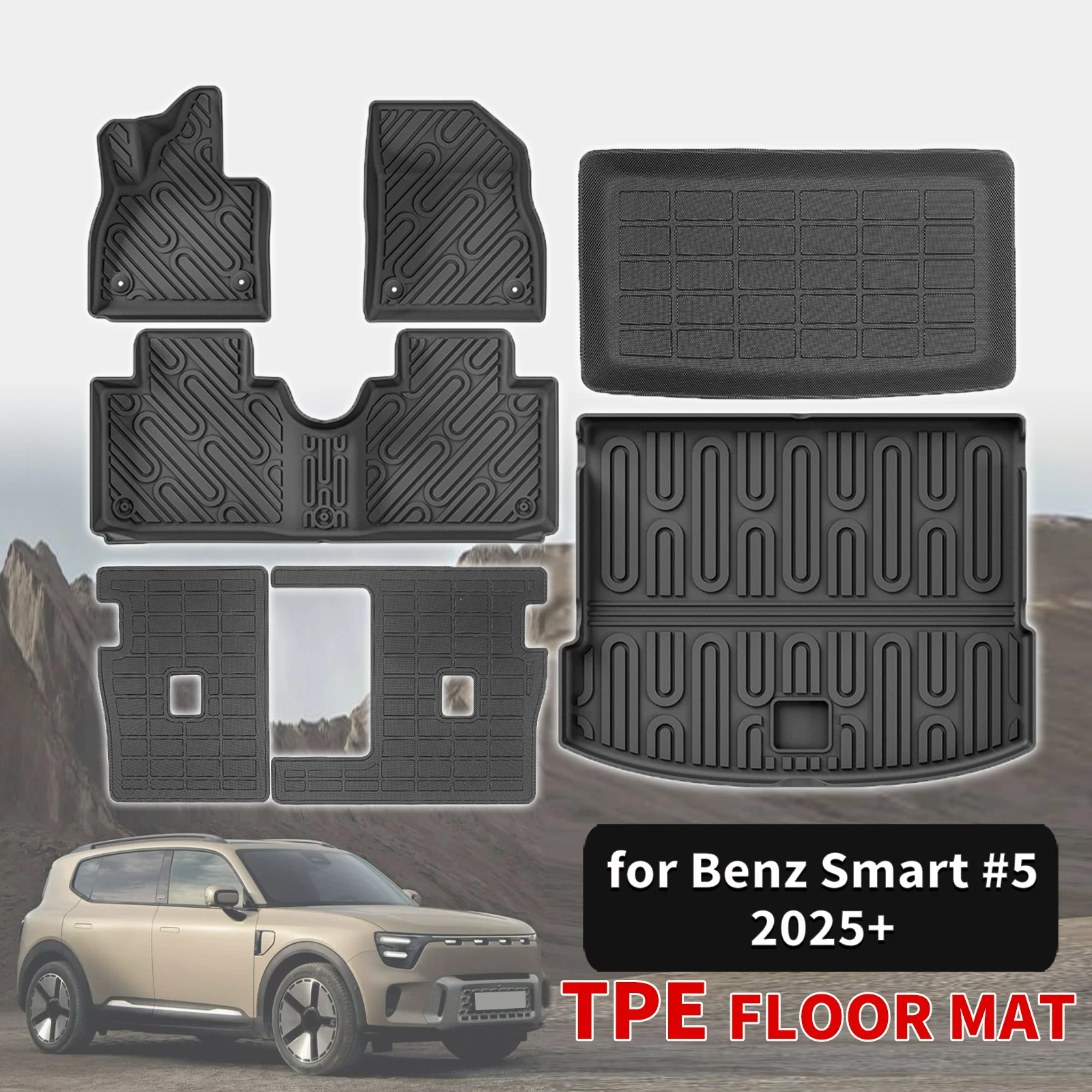 for Benz Smart #5 5 2025 2026 Custom Eco-Friendly TPE Floor Mats, All-Weather Waterproof Liners & Trunk Pad