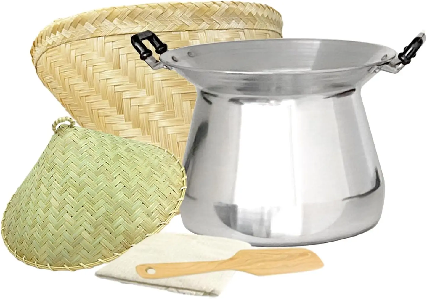 Sticky Rice Professional Thai Chef Grade Cookware Set Restaurant Quality Steamer Pot, Handcrafted Bamboo Wing Basket & Lid