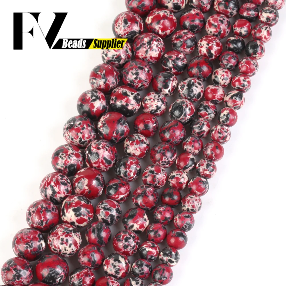 6/8/10mm Stone Beads Red Black Sea Sediment Jasper Round Loose Beads for Jewelry Making DIY Bracelet Necklace Accessories