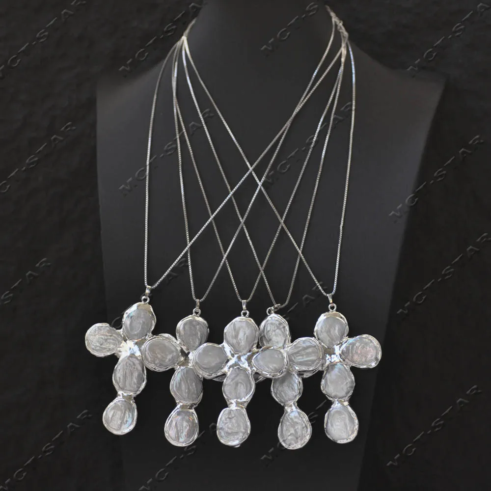 

Z14297 оптовая продажа 5 шт. 48 мм белая монета жемчуг серебряный крест кулон цепочка ювелирные изделия на заказ