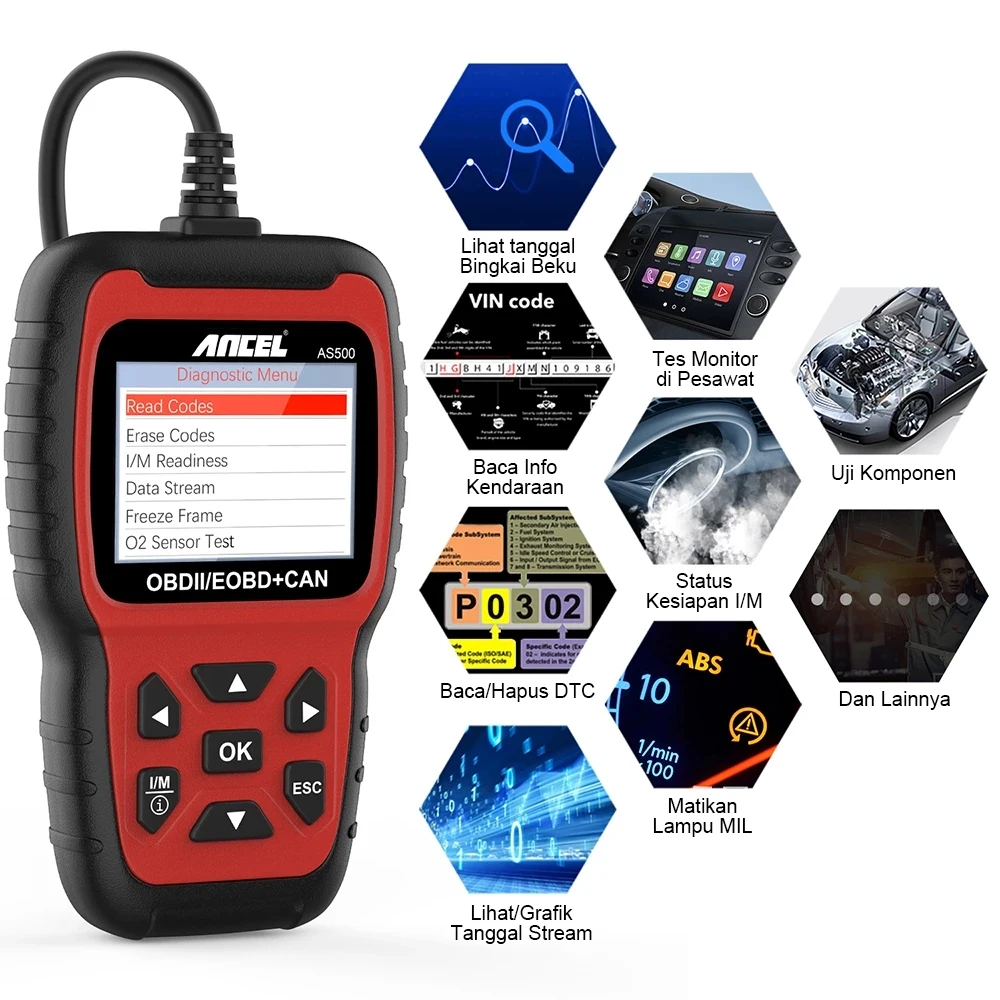 Ancel AS500 OBD2 Scanner Check Engine Car Code Reader Multilingual OBD2Automotive Diagnostics Tool Lifetime Free Update PK KW850