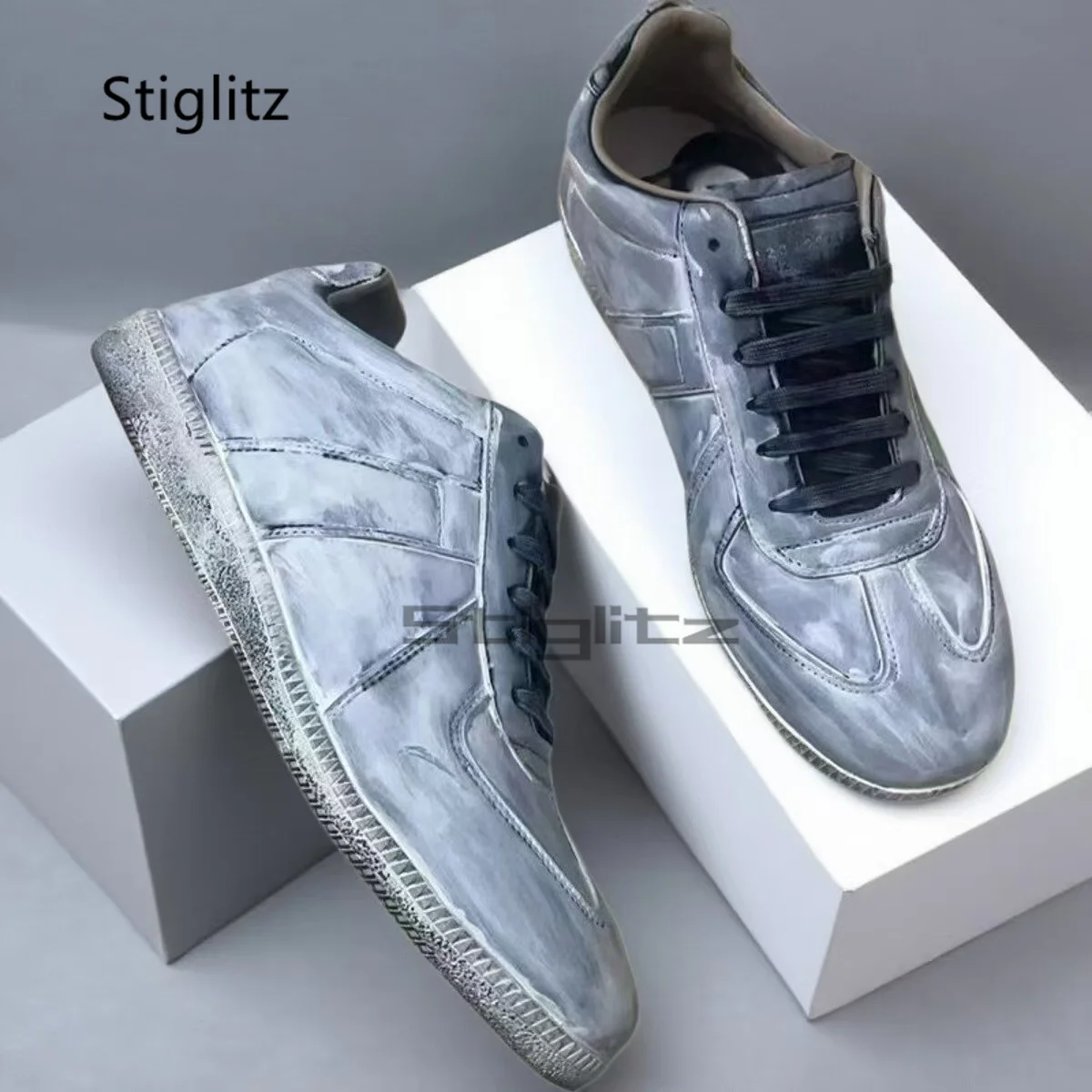 

Мужская тренировочная обувь на плоской подошве в стиле пэчворк, летние модные мужские повседневные кроссовки с граффити, универсальная удобная спортивная обувь на плоской подошве со шнуровкой