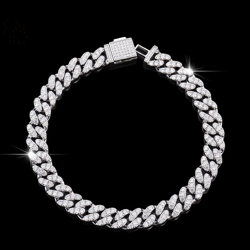 

6mm Full Moissanite Hip Hop Men Women Cuban Chain Bracelets 925 Sterling Silver with 18k Gold Plated Cuban Bracelet