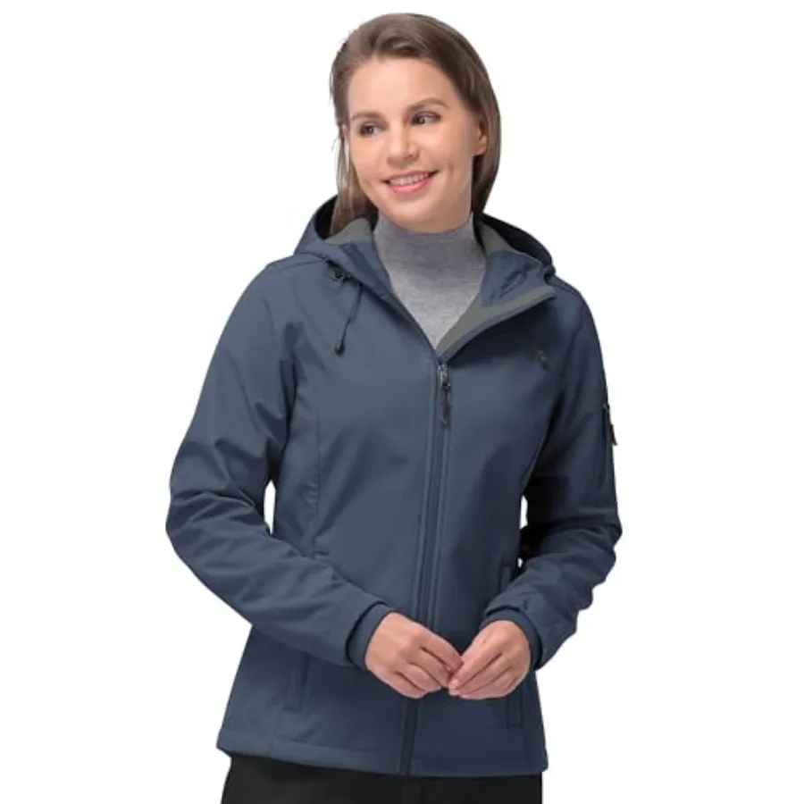 

33, 000Feet Women's Softshell Jacket, Fleece Lined Warm Jacket Light Hooded Windproof Coat for Outdoor Hiking