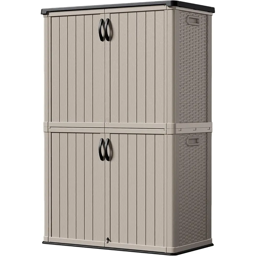 

50 куб. см. Уличный шкаф для хранения с замком - водонепроницаемый сарай для инструментов, подушек и садового инвентаря (бежевый)