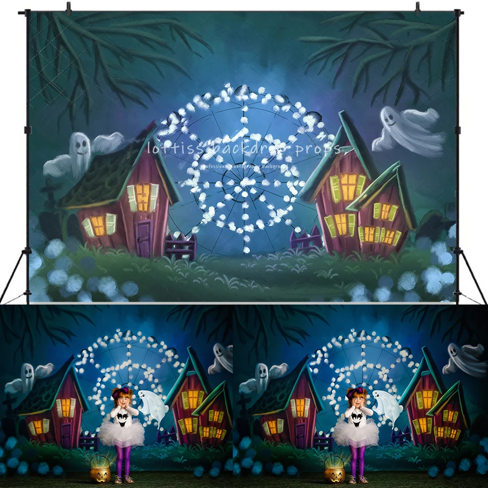 Halloween Backdrops Ghost House Kids Photography Child Baby Cake Smash Birthday Ferris wheel Festival Background