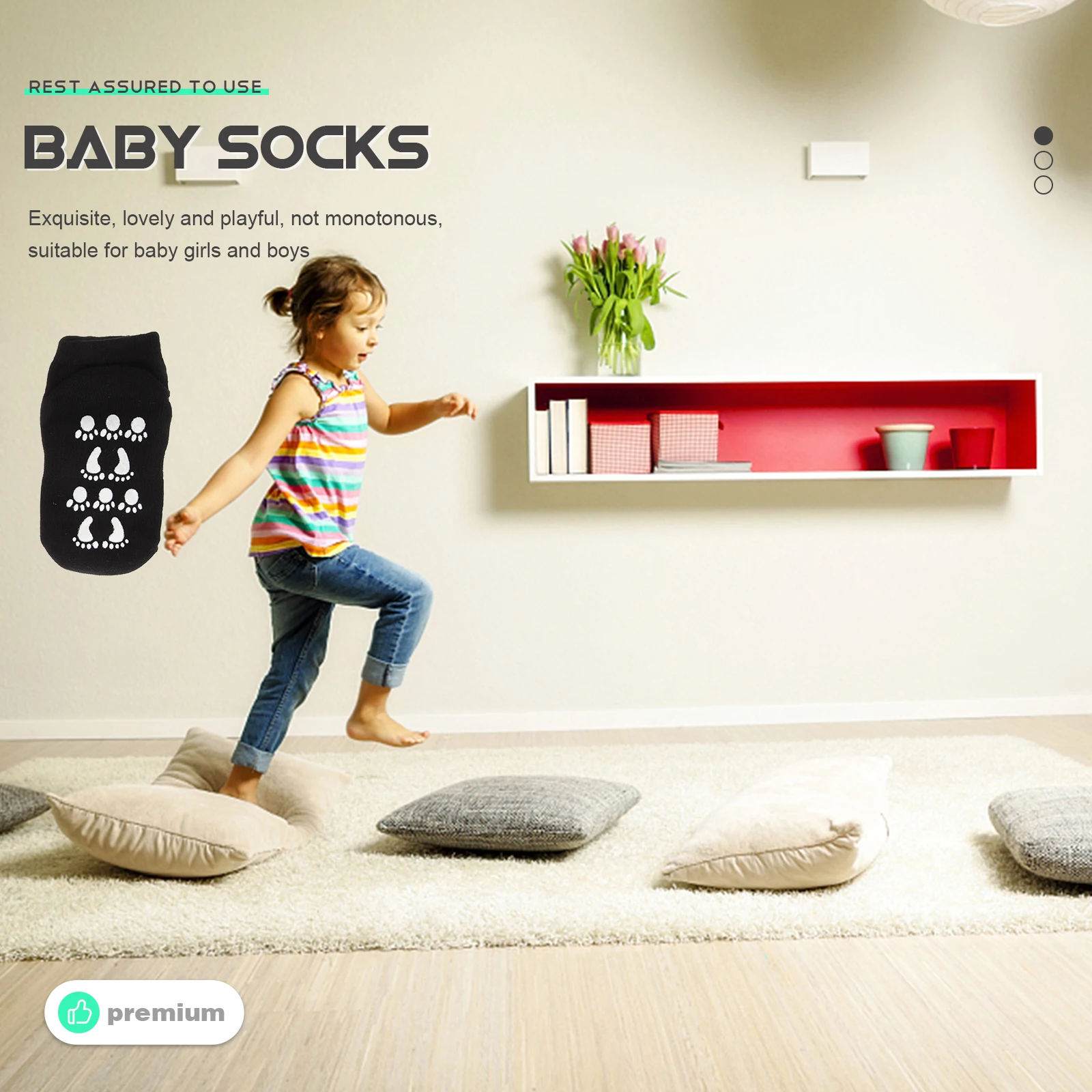 

Kids Non slip Socks 5 Pairs Dotted Crew Cotton Grip Sock Unisex Black Toddler Baby Boys Girls Soft Breathable Anti slip Design