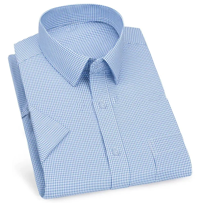 قميص كاجوال للأعمال بأكمام قصيرة للرجال، شريط كلاسيكي منقوش باللون الأرجواني والأزرق 6XL بالإضافة إلى مقاس كبير للجودة الاجتماعية اليومية #4