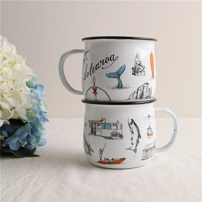 Enamel Cup with Coastal Fishing Design Perfect Companion for Your Next Fishing Trip