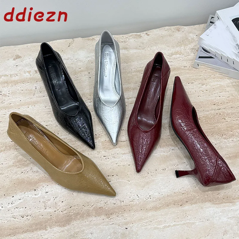 

5CM Heels Stiletto Fashion Pointed Toe Women Pumps Slip On Shoes Female Slides Street Style Sexy Ladies Medium Heels Shoes