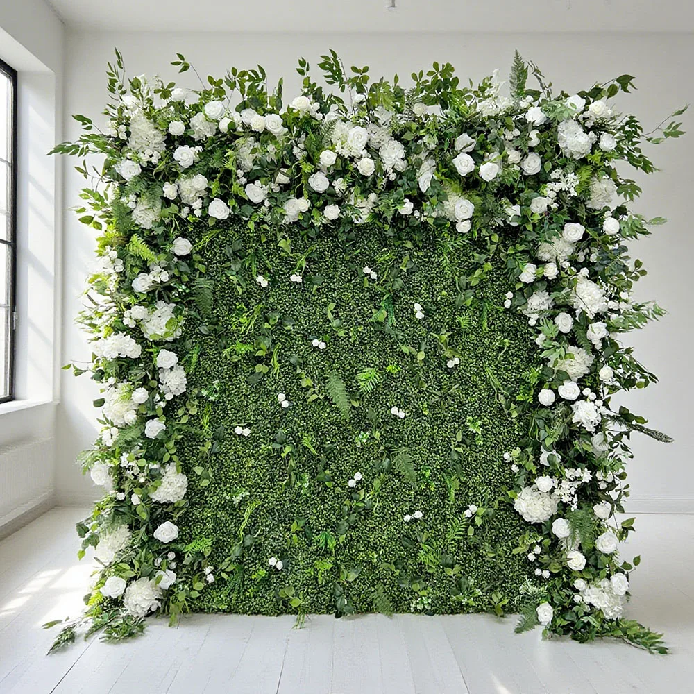 

Wholesale Custom White and Green Wall Wedding Supplies Decoration Rose Backdrop Silk Artificial Decorative Flower Wall