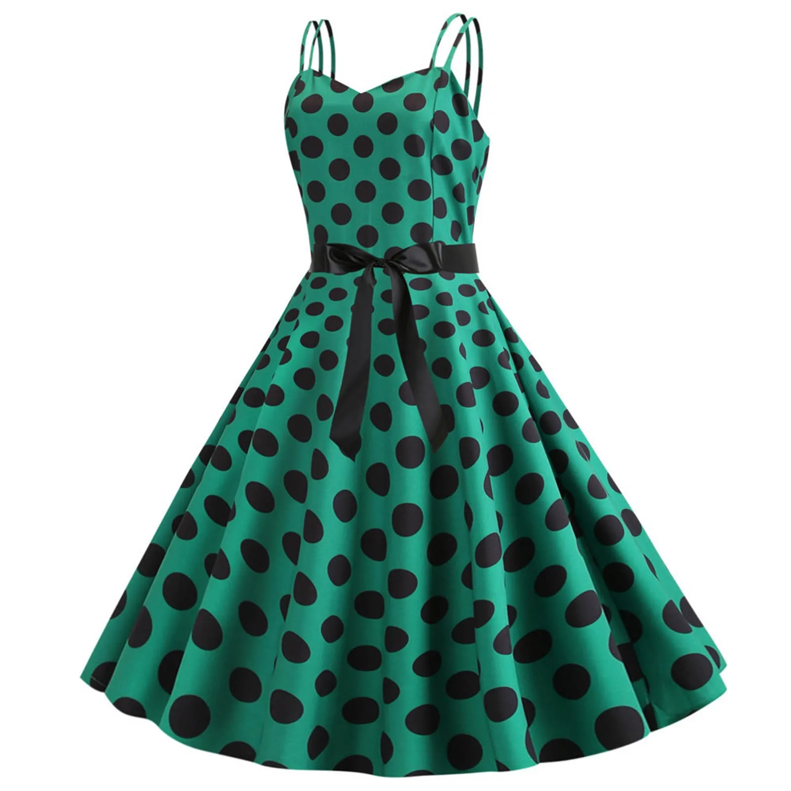 Business Dress Outfits Women Polka Dot Vintage 1950s Halterneck Rock Dress Cocktail Sleeveless Ruched Elegant Evening Dresses