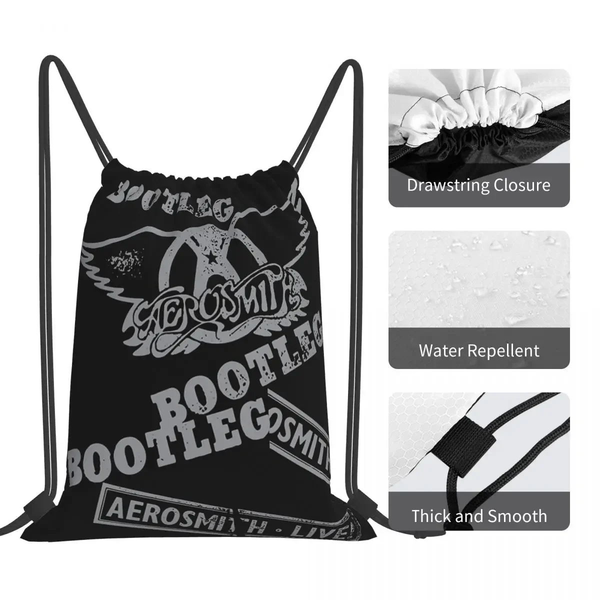 Drawstring Bundle Bolso Saco De Esportes, Bootleg Aerosmith Camisa, Camisola De Música, Mochilas, Sports Bookbag