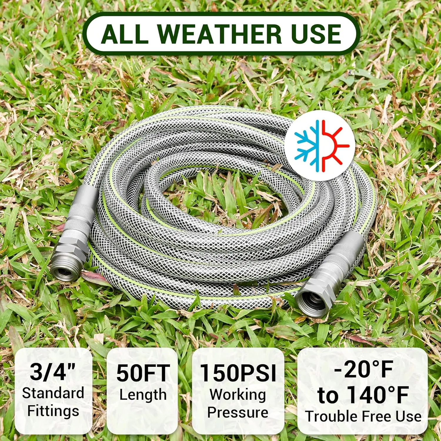 Imagem -02 - Heavy Duty Outdoor Água Mangueira Tubo Flexível Jardim Mangueira Sólidos Acessórios Giratórios sem Torção 50 Pés x 50 Pés 4