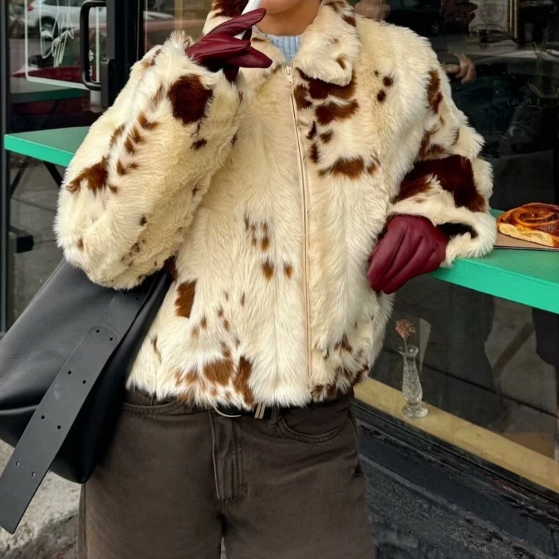 

Fashion Simple Leopard Faux Fur Women's Commuter Coat in Autumn and Winter 2025