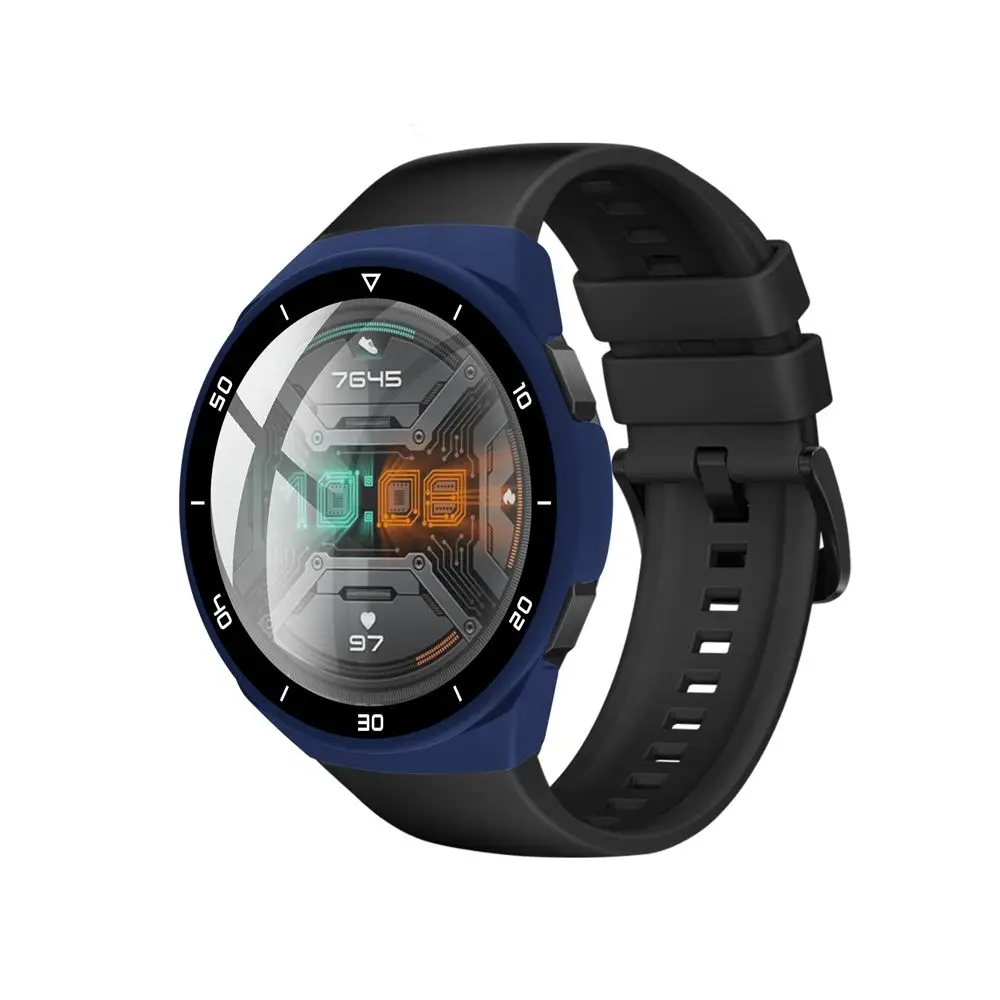 Full Coverage Dial Scale Protective Case Bumper Shell PC Tempered Glass Cover Screen Protector Frame For Huawei Watch GT 2E