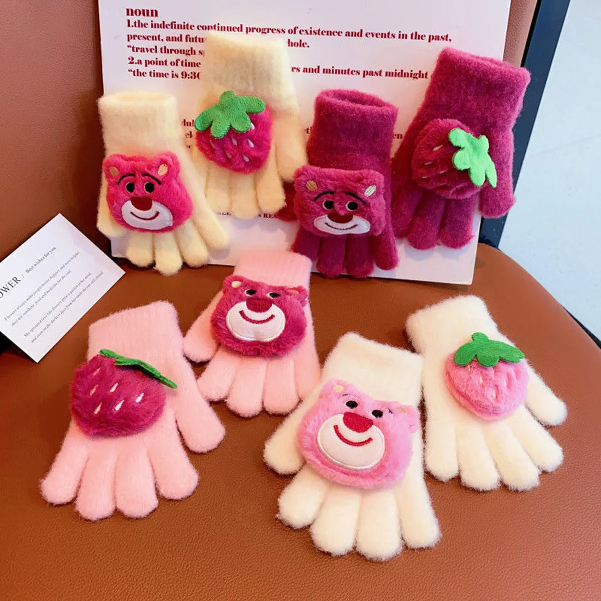 Guanti caldi simpatico cartone animato Ragazza Guanti invernali caldi ispessiti Guanti Guanti lavorati a maglia caldi alla moda