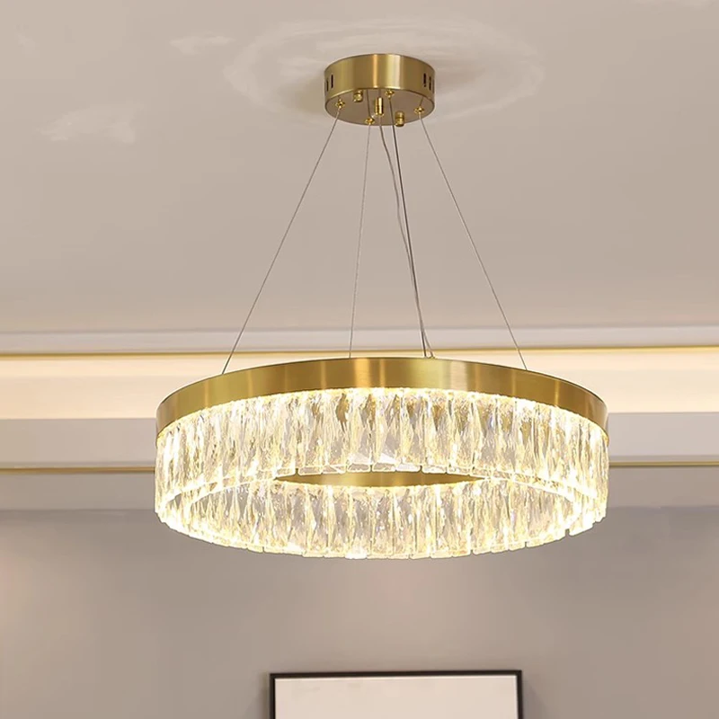 

FKL Post-modern Golden Crystal Chandelier Simple Atmosphere Living room Bedroom Dining Room Creative Ring LED Lighting Fixtures