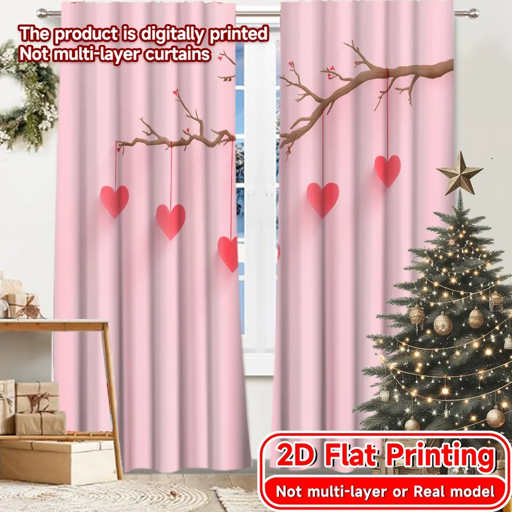 2D Flat Printing,2pcs Love Blossoms Popular Curtains&Drapes Fabric Curtains Festive for Living Room, Bedroom, Office, and Cafe