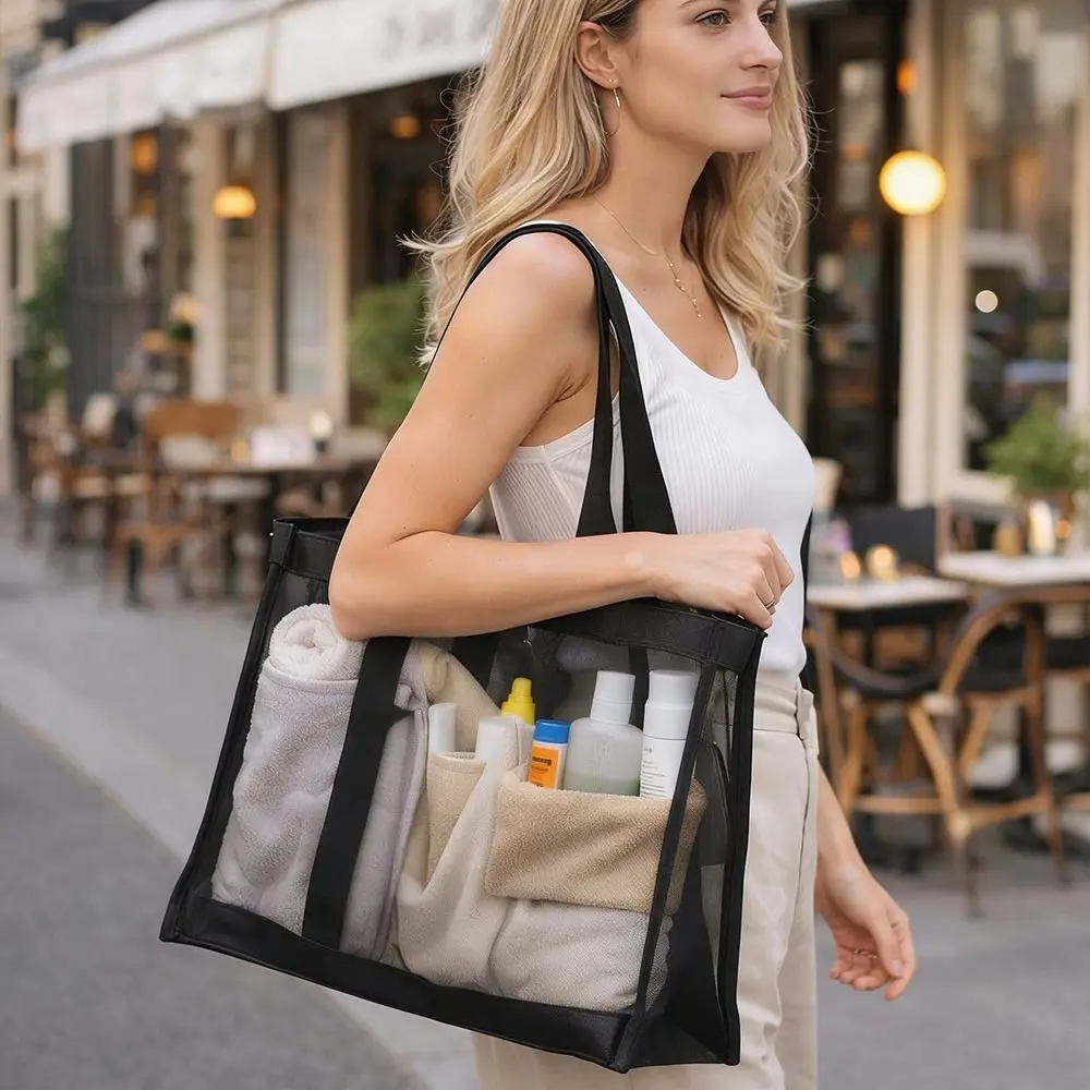 

New Mesh Shoulder Bag Large Capacity Hollow Beach Bags Multifunctional Transparent Handbag Travel