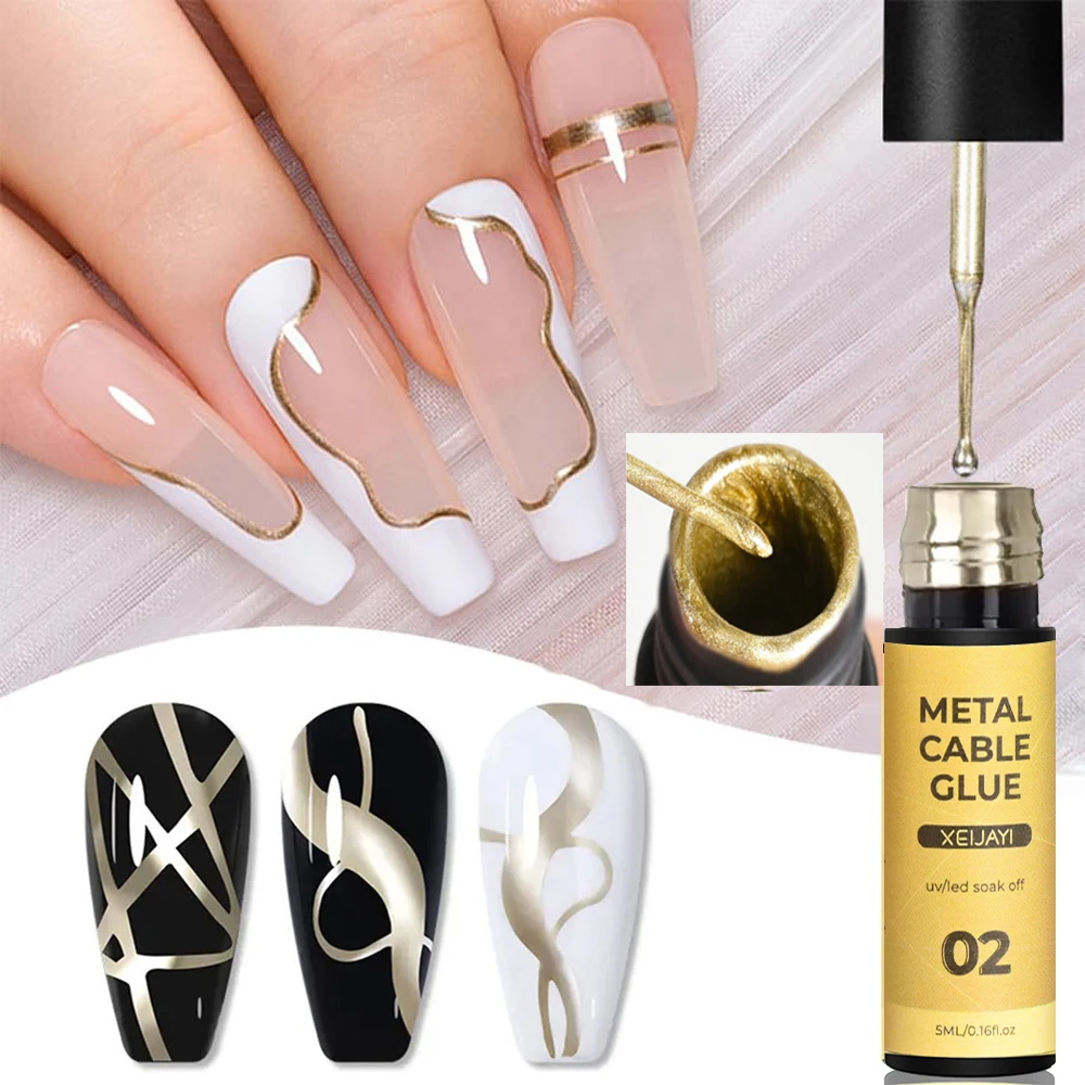 Pintura metálica Nail Gel Liner Polish, Construir na escova fina, Soak Off, LED UV, Espelho brilhante, Gel de desenho brilhante, 5ml