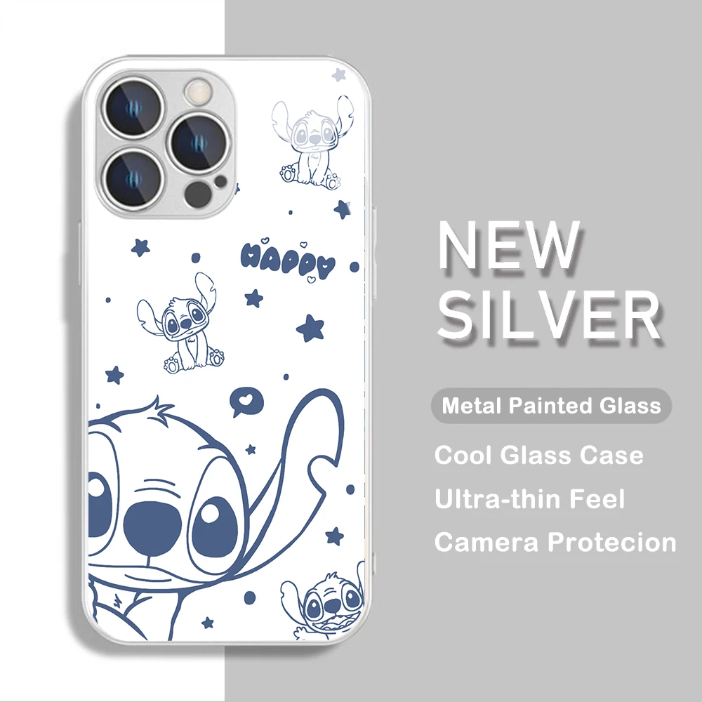 Disneys Pink Stitch Metallic-Color Phone Case For iPhone X XR XS 16 15 14 13 12 Mini 11 Pro Max 7 8 SE 20 Plus Glass Hard Cover image 3