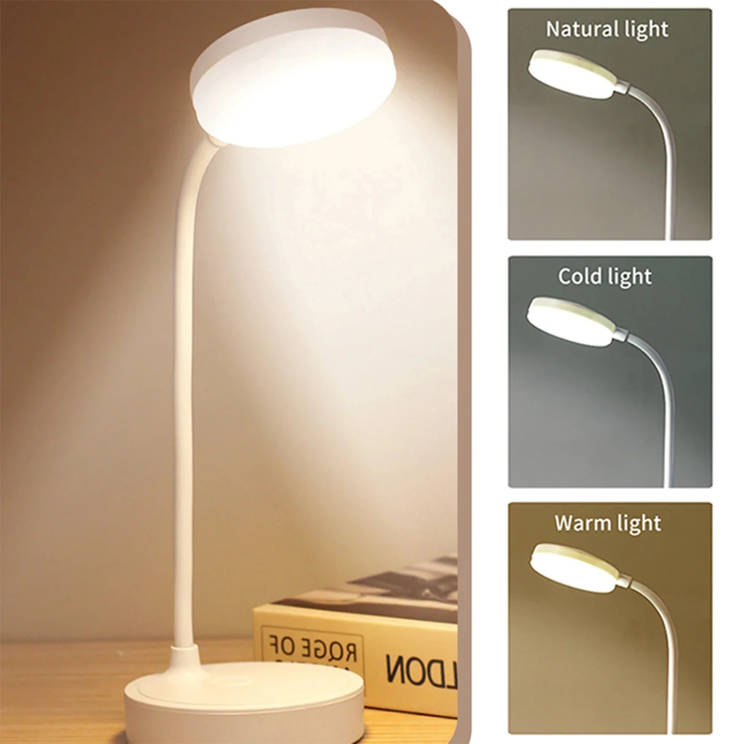 

Portable LED Desk Lamp USB Plug Battery Powered Table Light Support 3 Color Stepless Dimming Eye Protection Bedroom Bedside Lamp