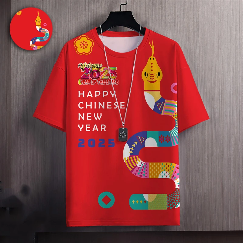 Year Of Snake T-shirt For Men 3D Printed Chinese New Year Cute Snake Pattern Short Sleeves Tops Fashion Casual Women T Shirts