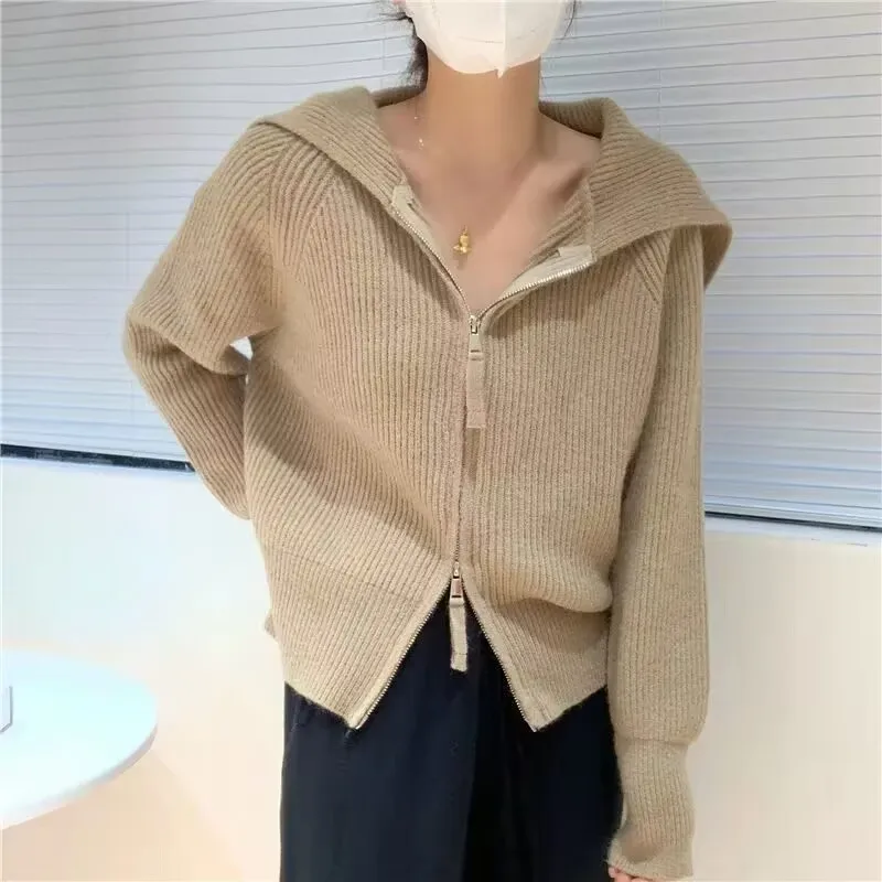 كارديجان نسائي محبوك بطية صدر كبيرة ، توبات ملابس تريك نسائية ، سترة فضفاضة ، جاكيت عصري ، معطف نسائي ، ملابس خارجية خريفية ، جديد