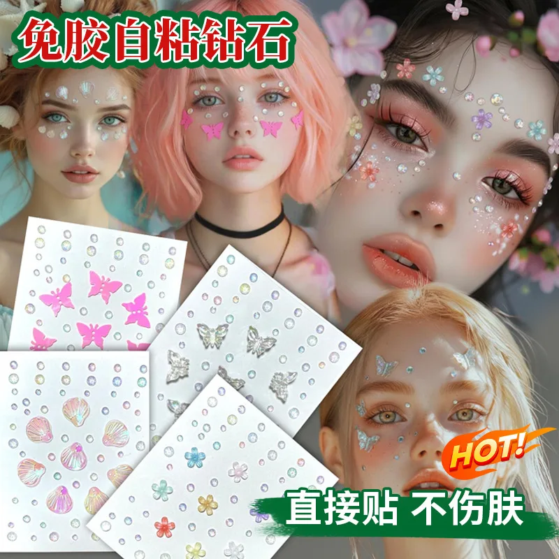

Face Rhinestone Stickers No Glue Self Adhesive Sparkle Butterfly Fairy Stage Makeup for Adult Kid Childrens Day