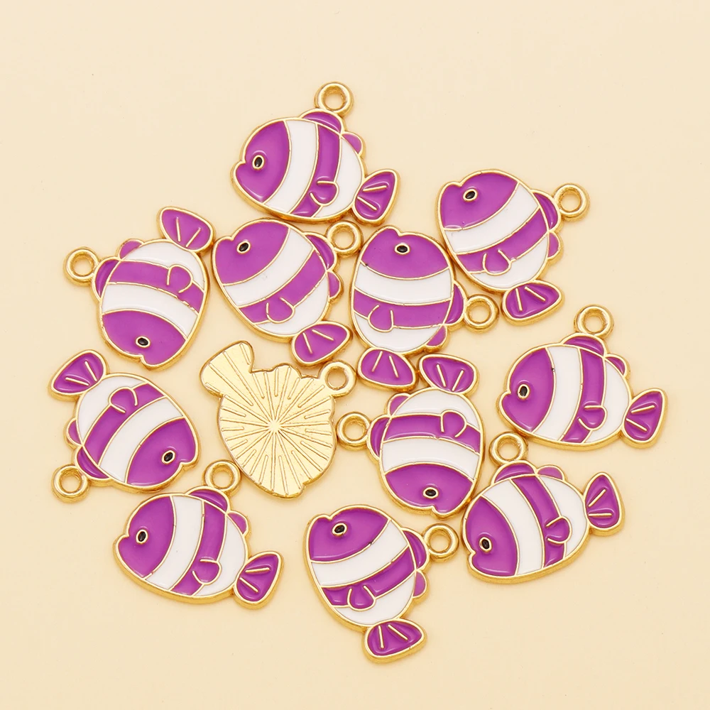 10 Stücke 15x14mm Zufällige Farben Mix Emaille Fisch Charms Legierung Ozean Tier Anhänger Für DIY Schmuck Machen Nette Ohrringe Armband – Detail 8