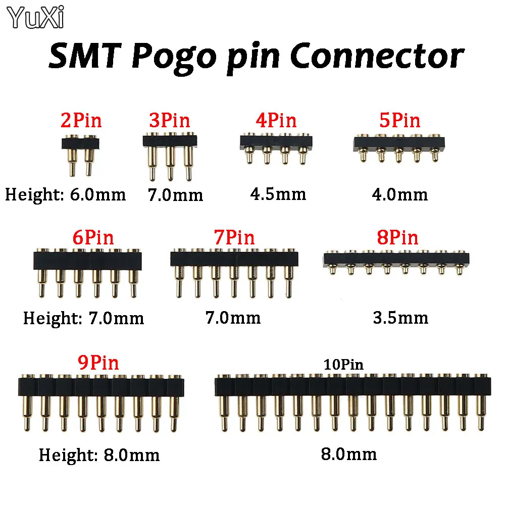 YUXI 2 szt. SMT Pogo Pin 2 3 4 5 6 7 8 9 15-pinowe sprężynowe sondy testowe do kontaktów, wtyk do ładowania, rozstaw pinów 2,54 mm