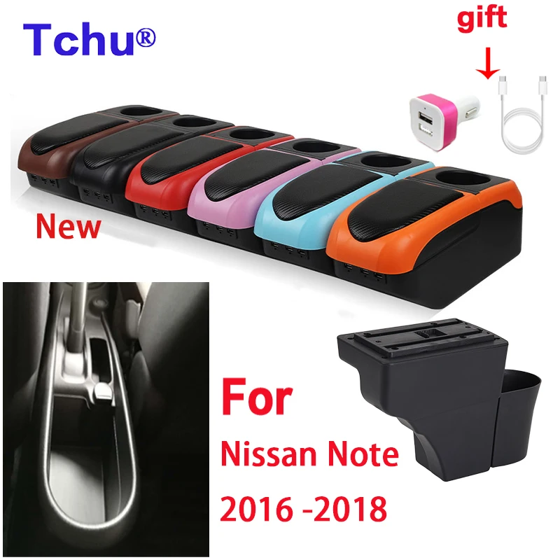 

For Nissan Note armrest 2016 2017 2018 car armrest box Center Console Storage USB Retrofit Parts Accessory