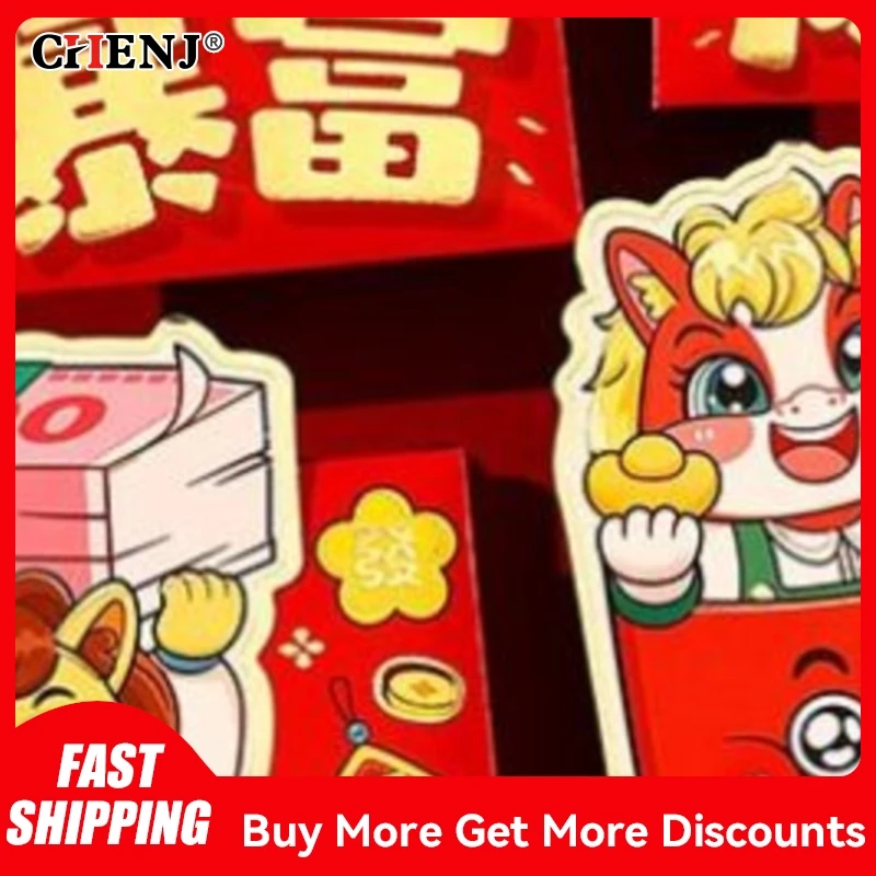 

6 шт. 2026 Весенний фестиваль, красный конверт, красный мешочек с рисунком лошади, китайские традиционные счастливые красные пакеты для новогодних поздравлений